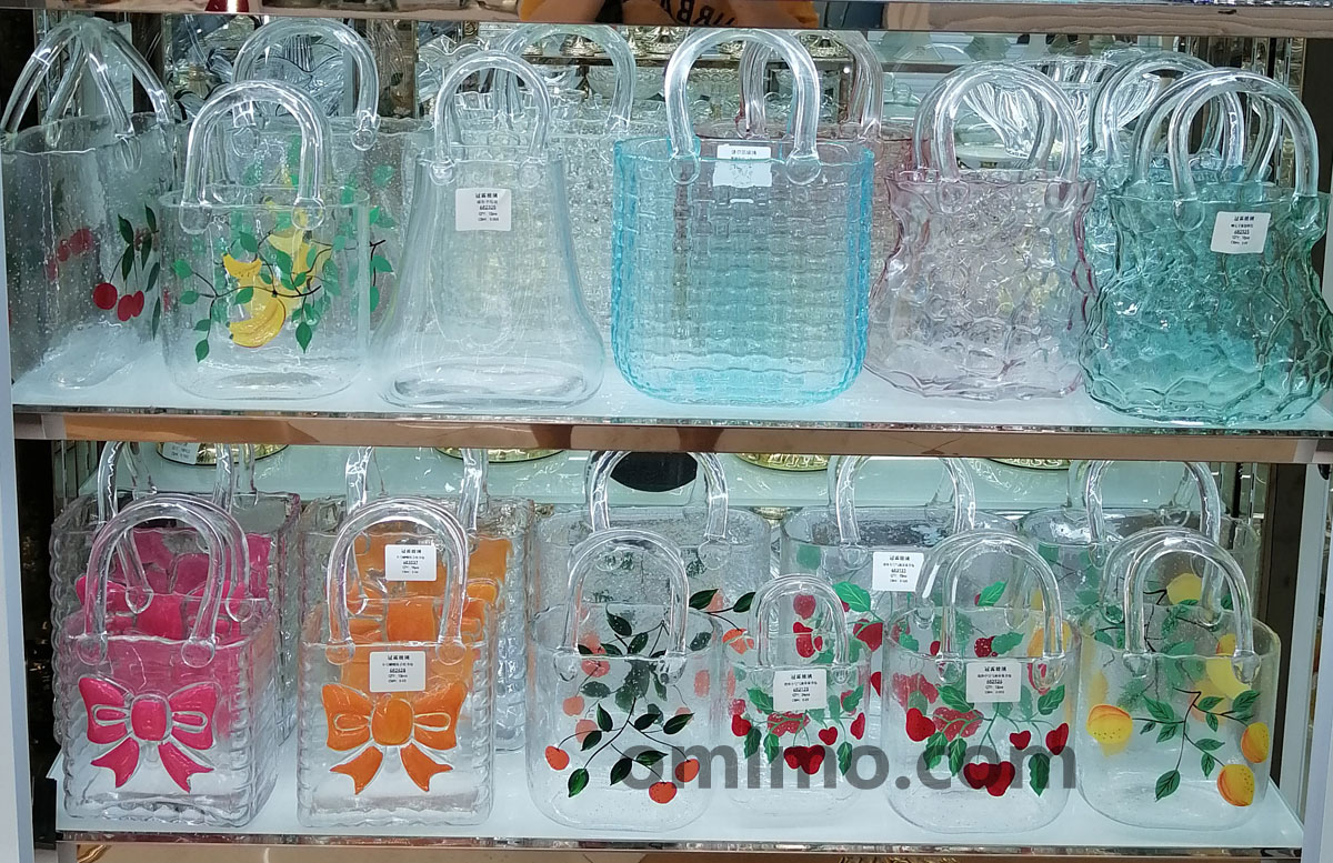 BA-020 fruit print handbag glass vase wholesale decorative flower vase
