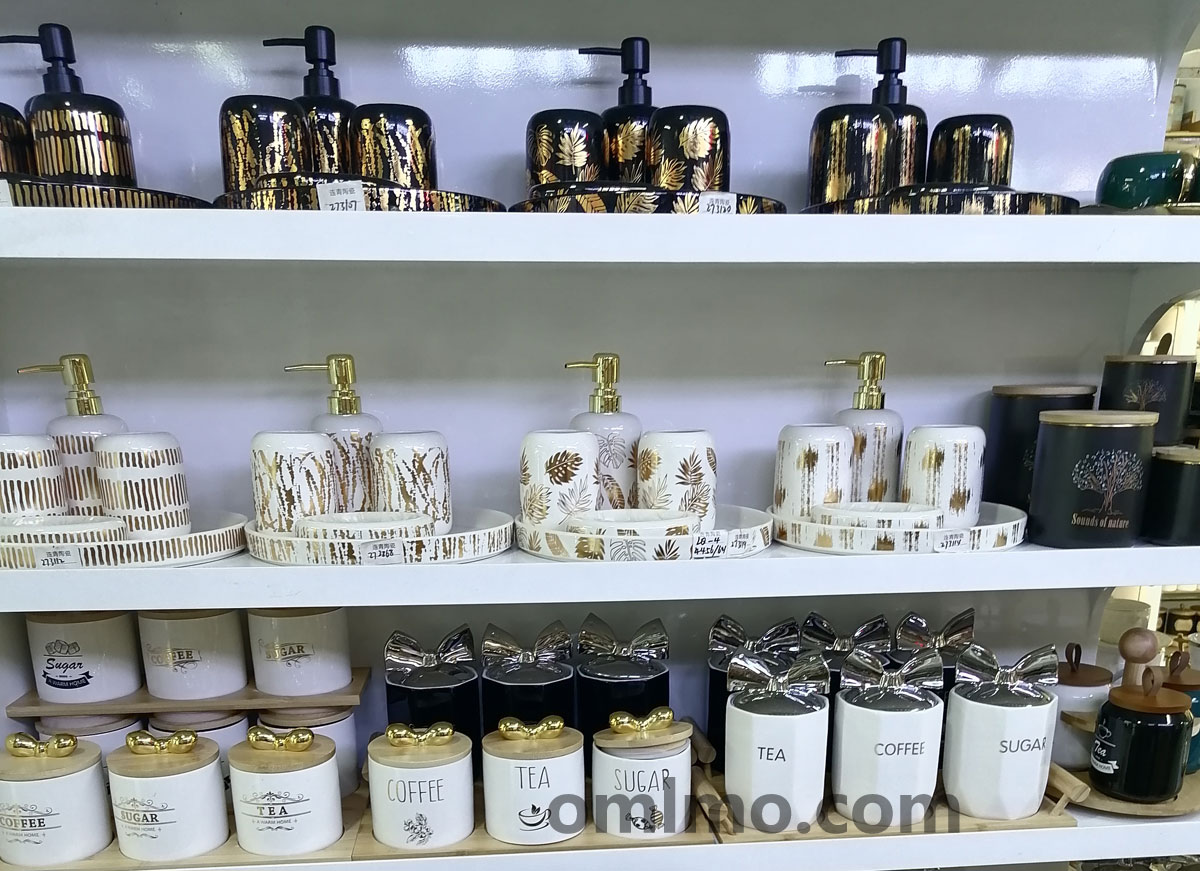 SO-009 ceramic kitchen canister set with bow handle wholesale decorative storage