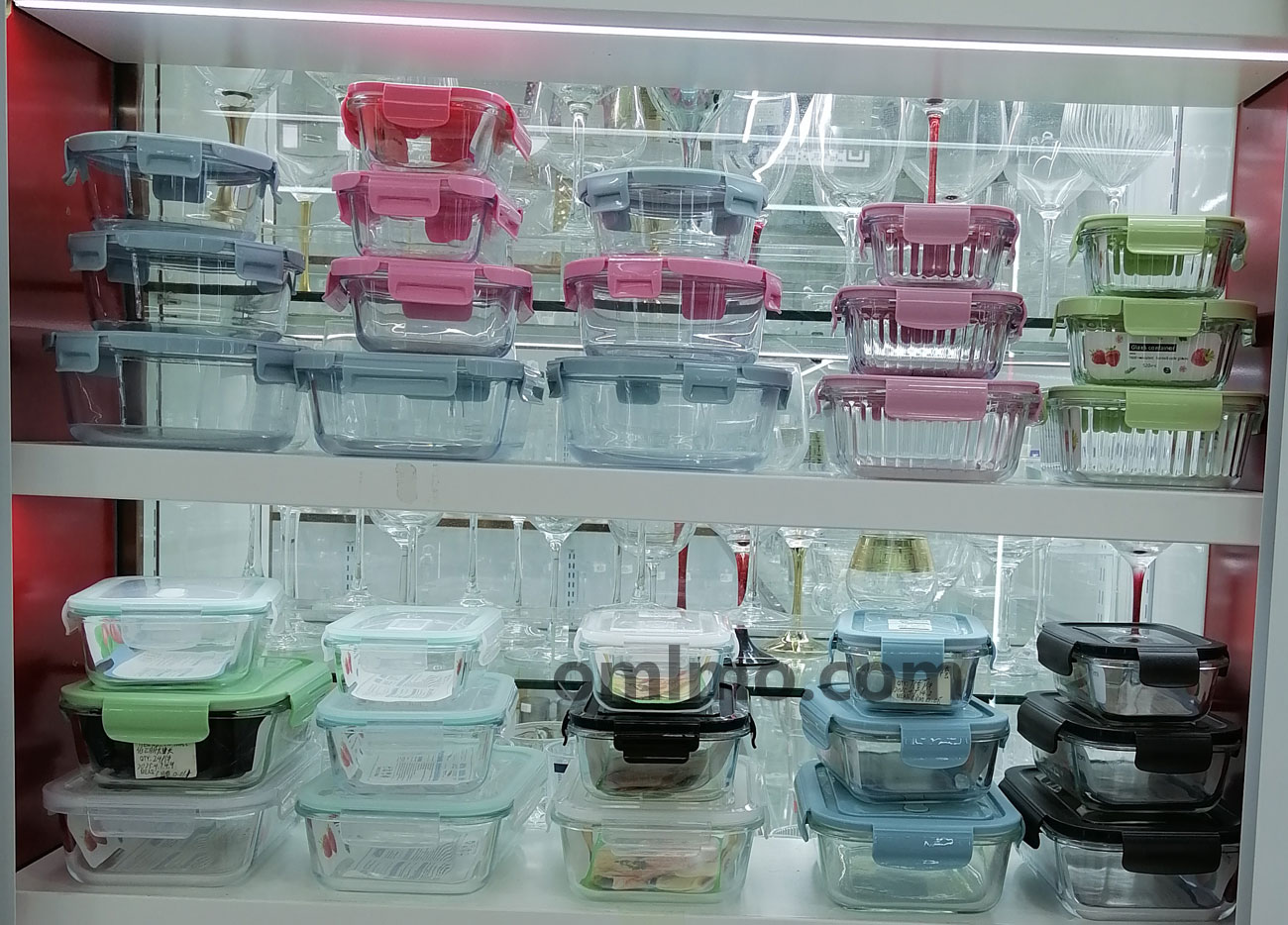 SO-023 glass food storage container set rectangular smooth pink lid wholesale
