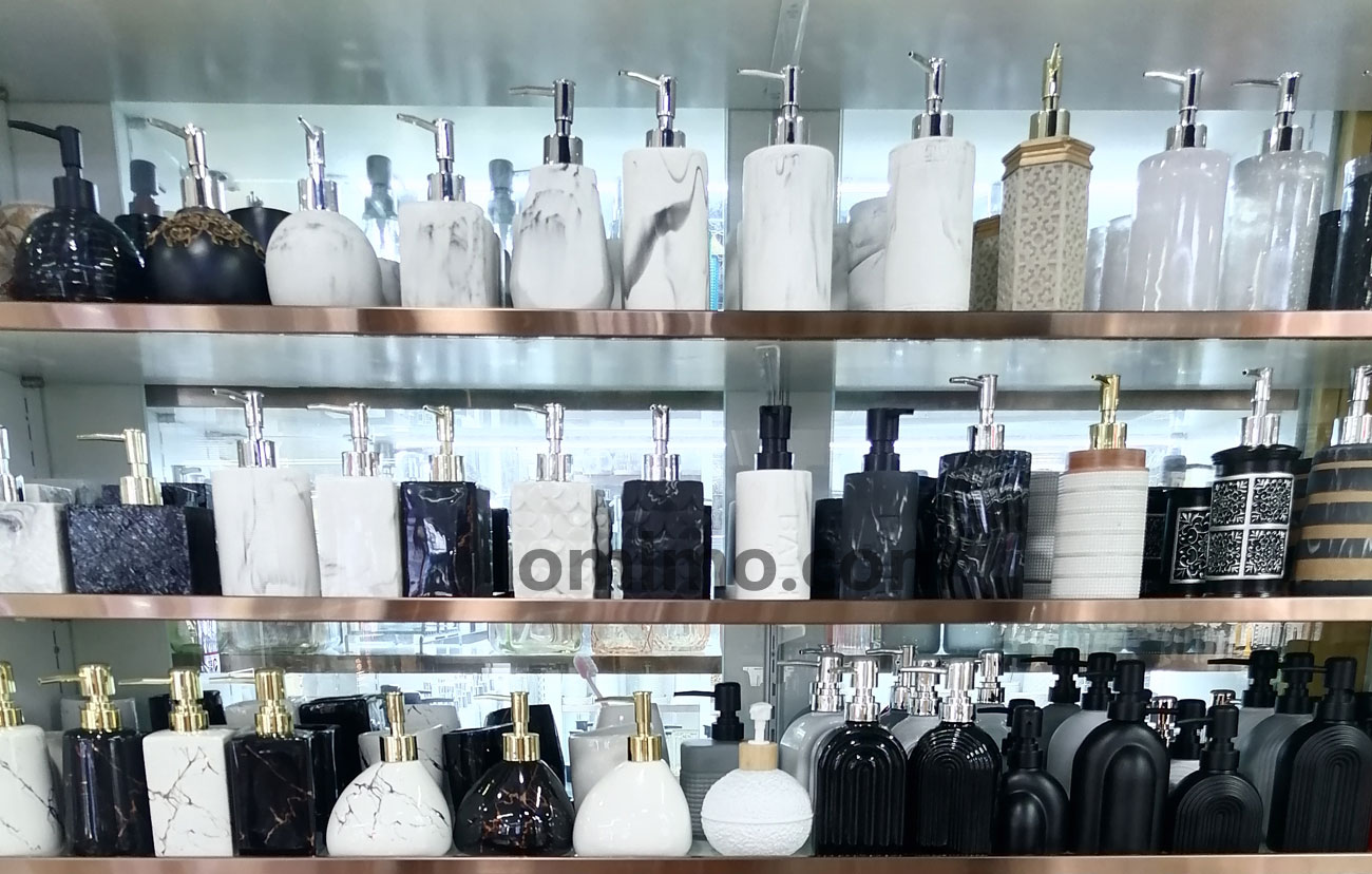 BA-106 resin white marble pattern soap dispenser set multi-shape wholesale
