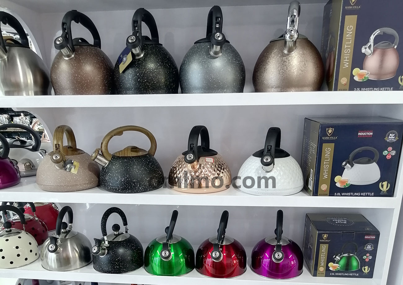 BA-251 Speckled Enamel Coated Steel Stovetop Whistling Kettle Series in multiple colors wholesale product photo
