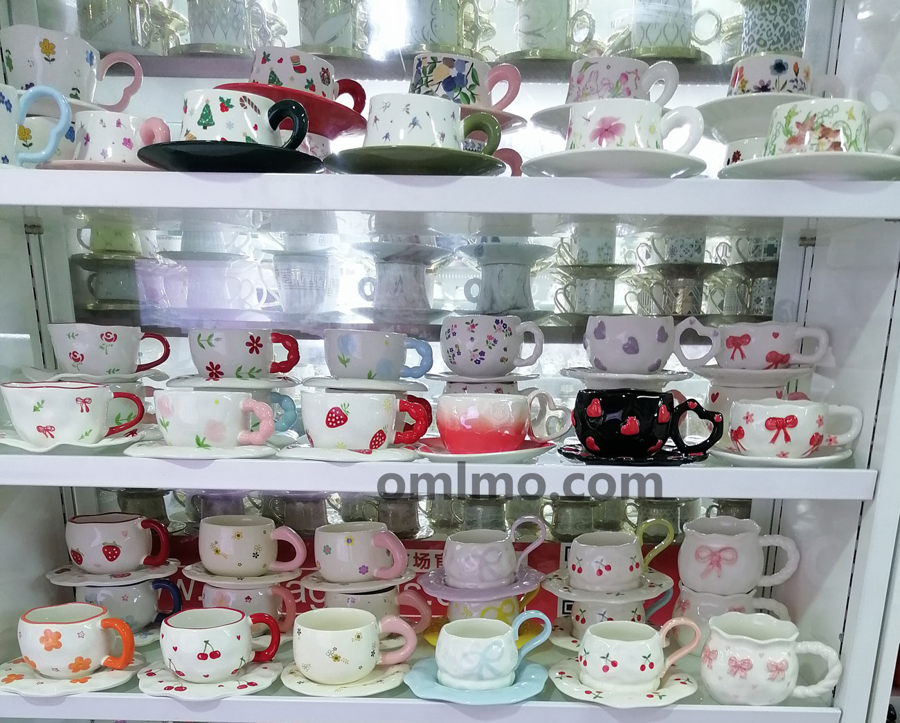 BA-307 Premium Ceramic Multi-Floral Pattern Teacup and Saucer Set Collection white ceramic colorful floral prints matching handles wholesale product photo