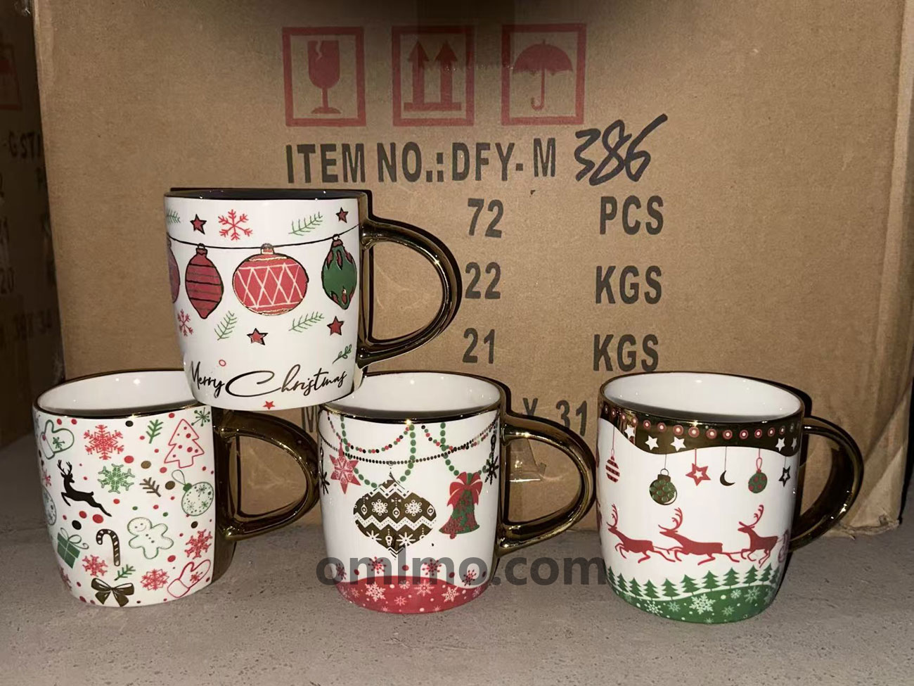 BA-607 Ceramic Christmas Ornaments Merry Christmas Mug Dark Rim Bronze Handle 12oz wholesale product photo