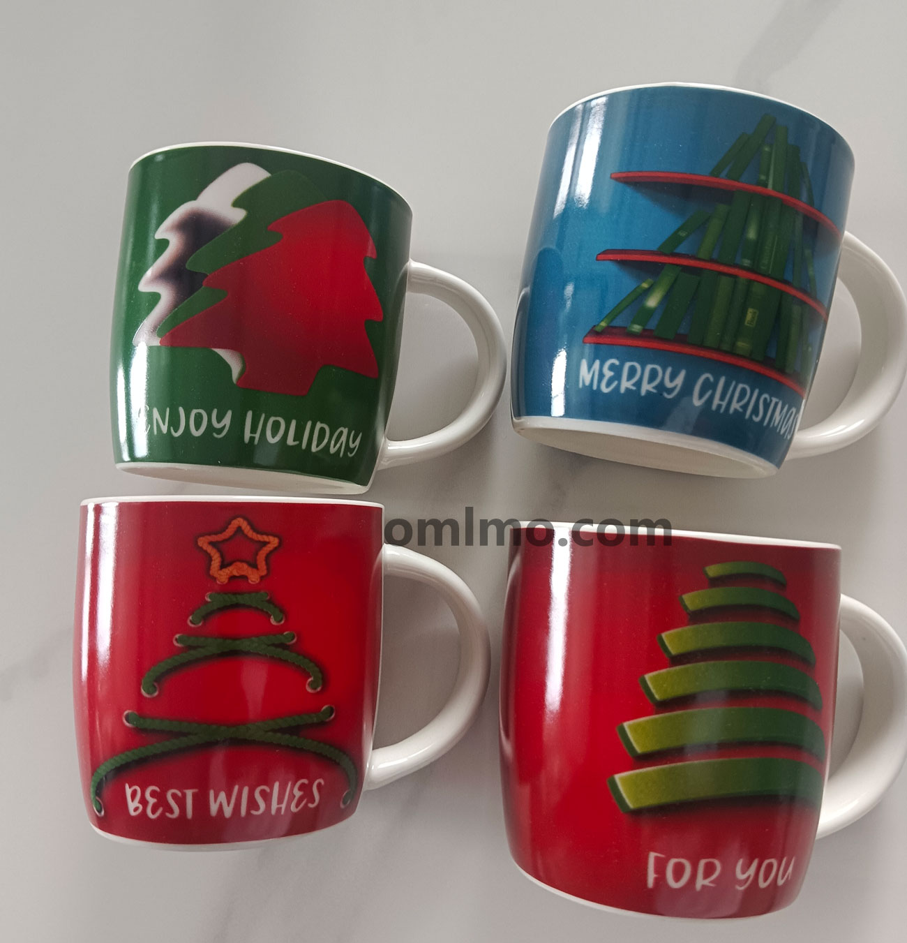 BA-619 Ceramic Green Red Minimalist Tree Enjoy Holiday Mug White Handle 12oz wholesale product photo