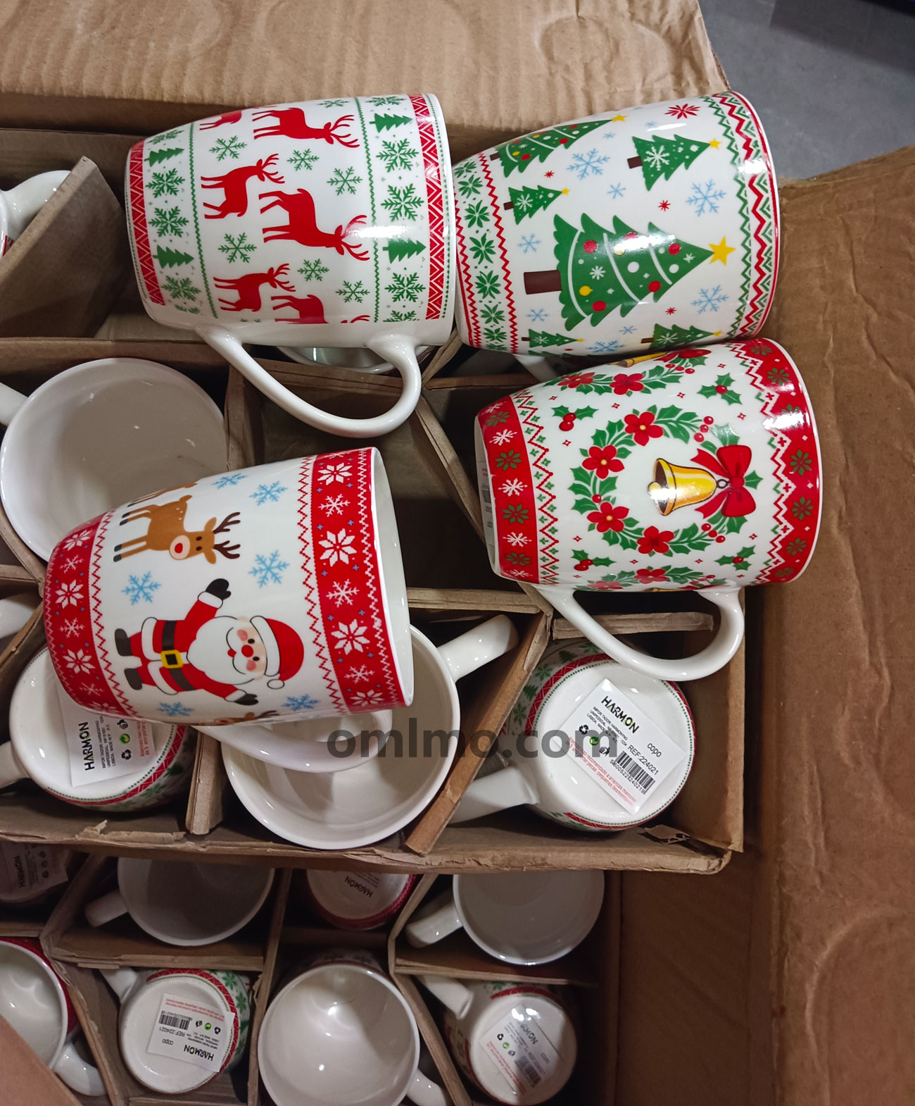 BA-623 Ceramic Nordic Fair Isle Red Reindeer Snowflake Mug White Handle 12oz wholesale product photo