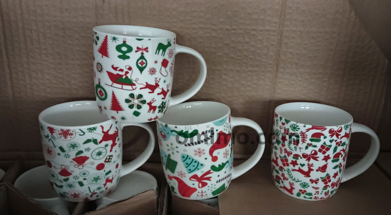 BA-617 Ceramic Red Green Flat Icon Christmas Sleigh Santa Mug White Handle 12oz wholesale product photo