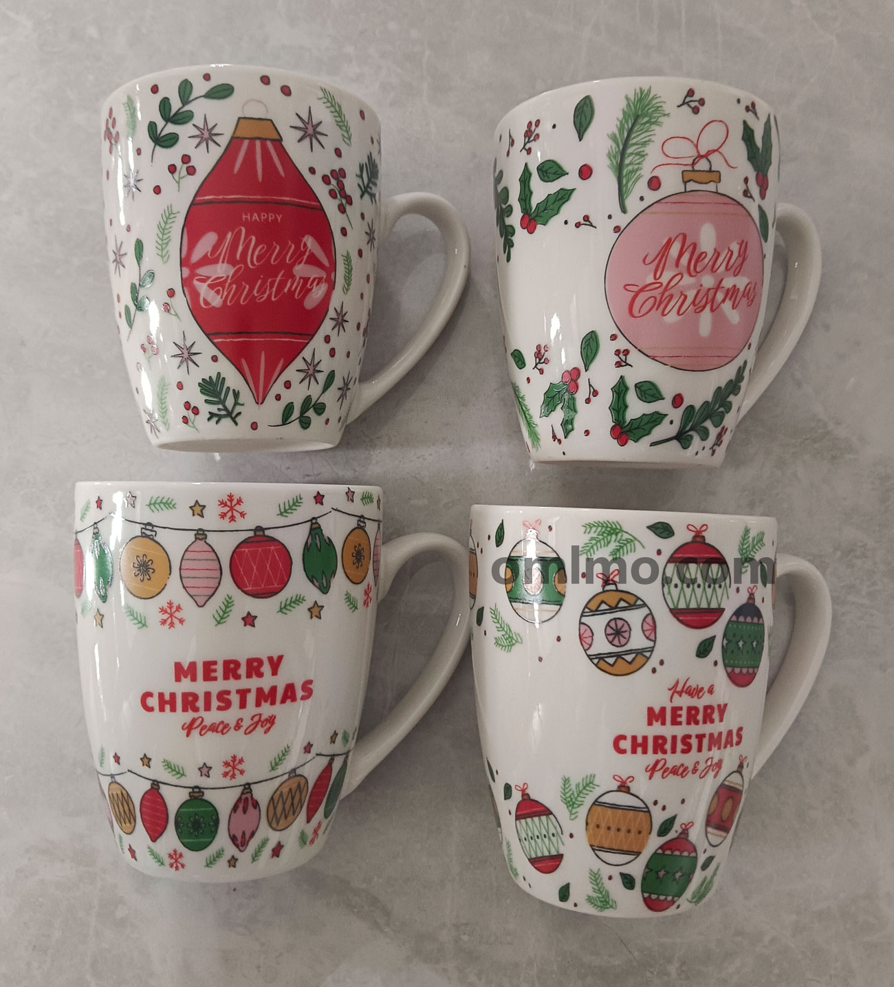 BA-621 Ceramic Hand-drawn Watercolor Red Bauble Merry Christmas Mug White Handle 12oz wholesale product photo