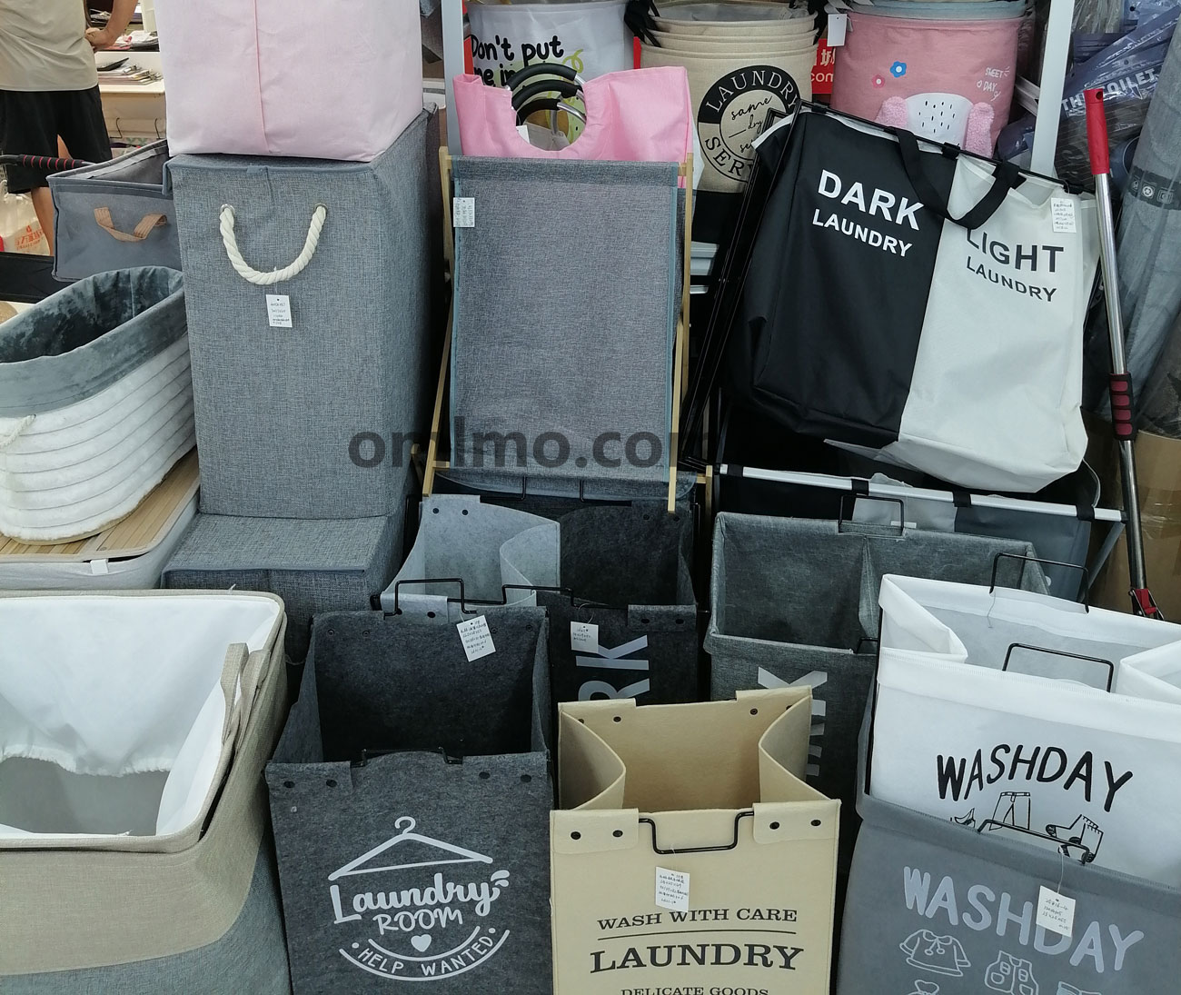 BA-649 Polyester Heather Gray Fabric Tall Laundry Hamper with Rope Handles 80L wholesale product photo